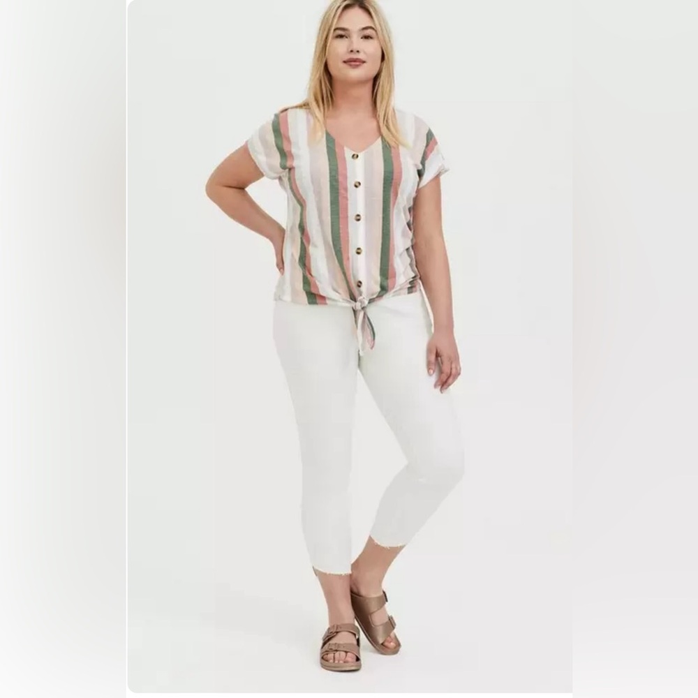 Torrid Slub V-Neck Button-Down Tie-Front Dolman Midi Tee